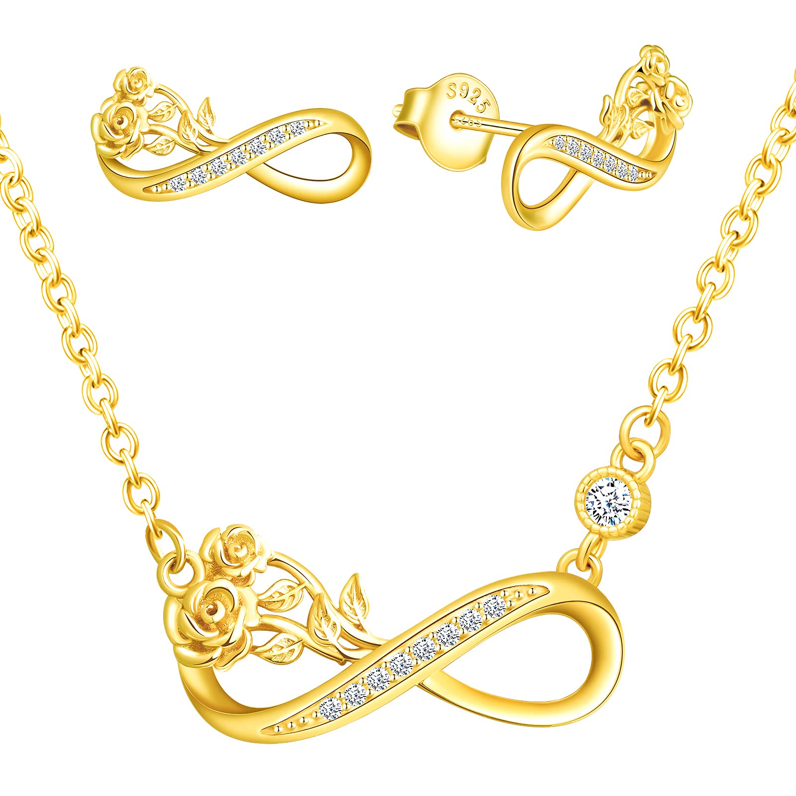 INFINIONLY Collana Infinito Rosa Collana Oro Variante C Zirconi