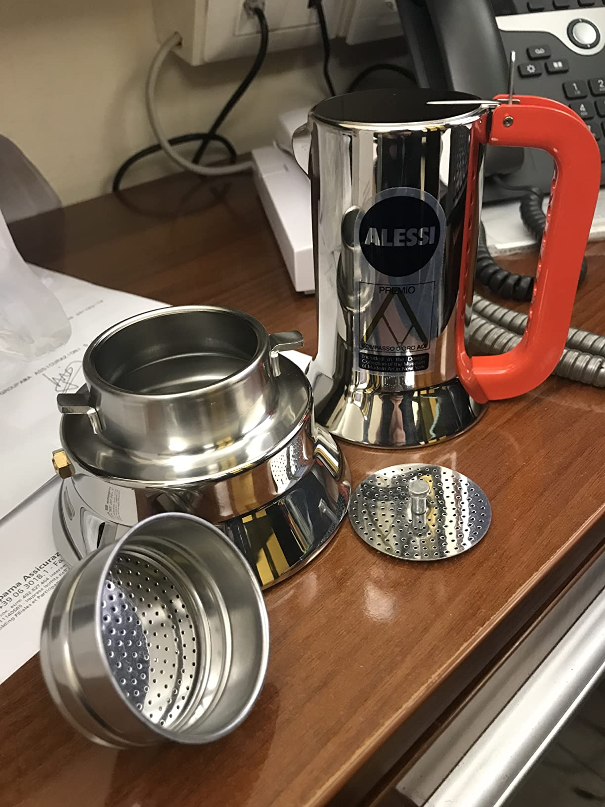 Alessi 9090/3 Manico Forato moka 3 tazze arancio