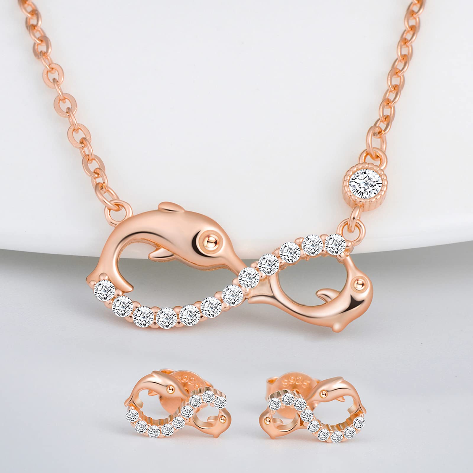 Infinionly Fashion parure oro rosa delfino infinito A