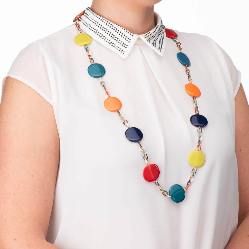 Chic Ad Hoc Collana lunga resina cialde catena multicolor