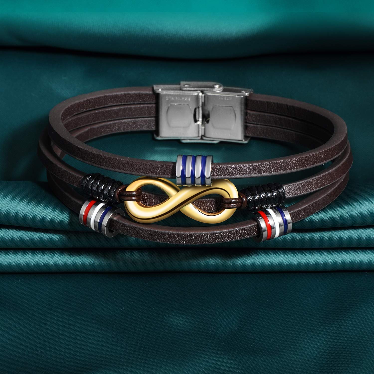 INFINIONLY bracciale uomo pelle marrone infinito