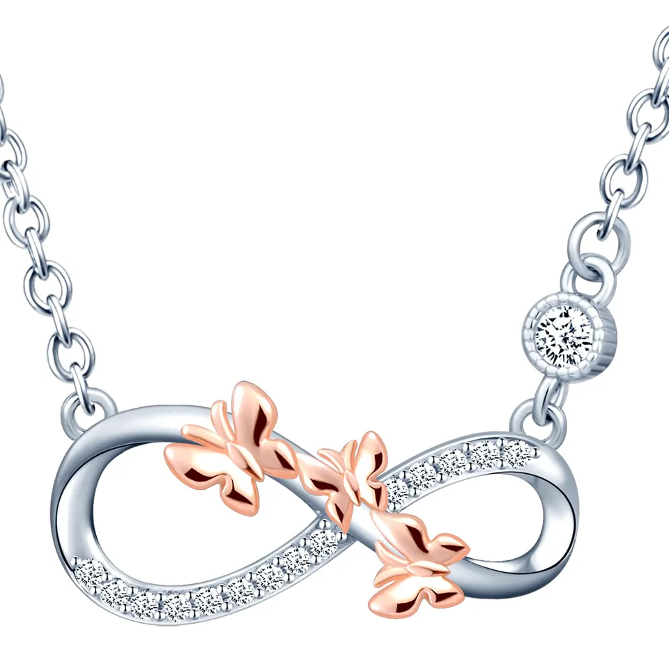 INFINIONLY Collana Argento 925 Infinito Farfalle Oro Rosa B