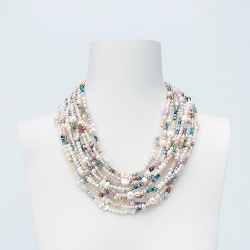 Chic Ad Hoc Collana girocollo perle pietre multicolor