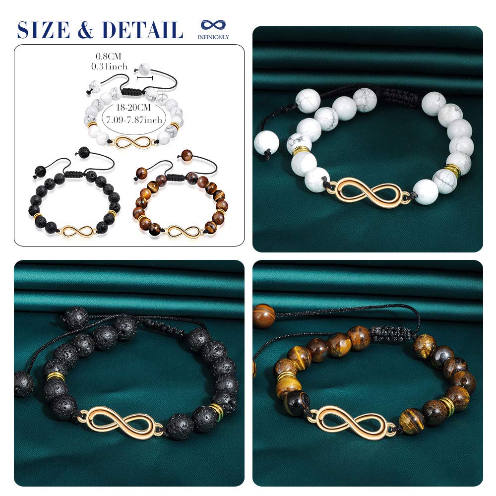 INFINIONLY Fashion bracciale uomo multicolor pietra vulcanica 18-20cm