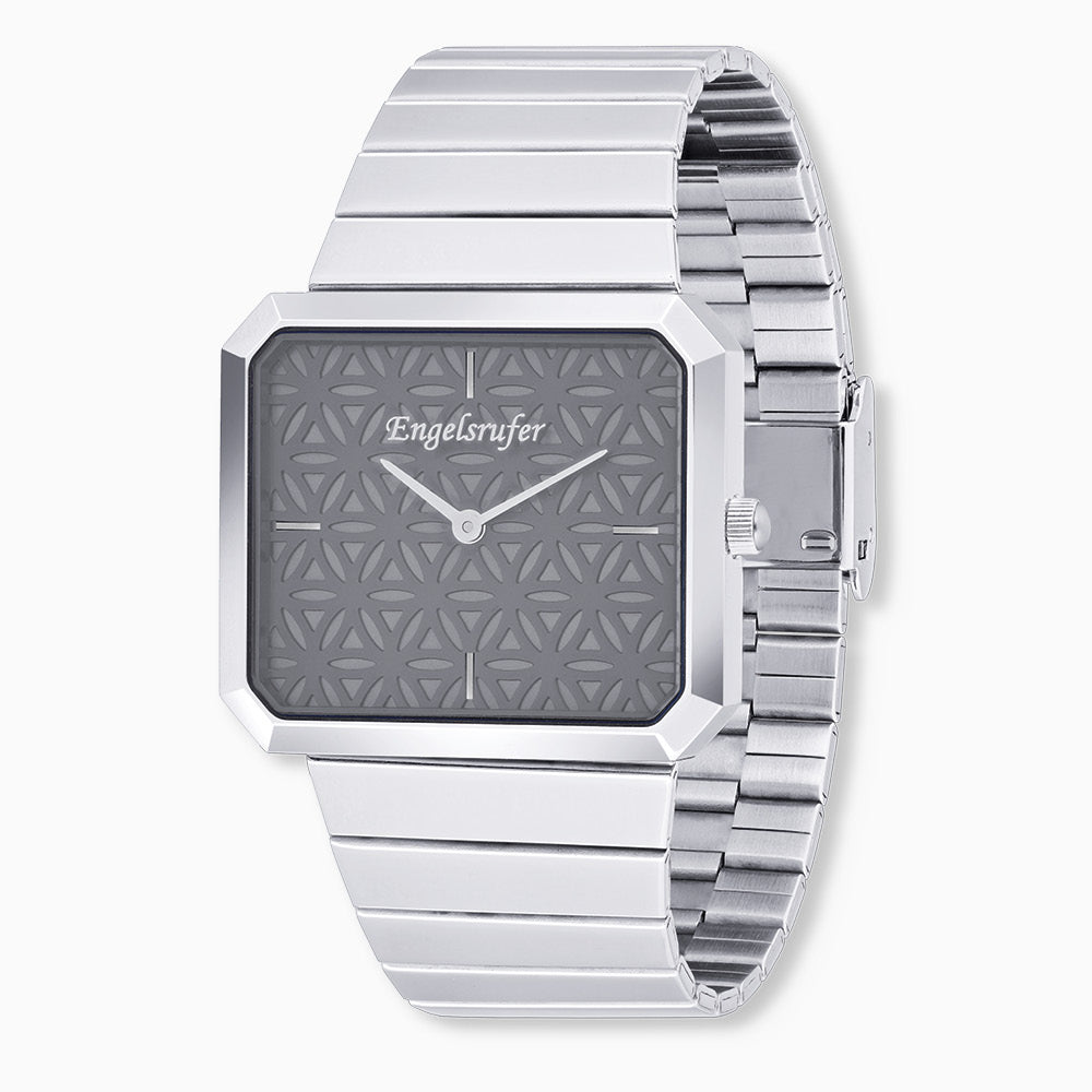 Engelsrufer Uhren Lebensblume Schwarz orologio acciaio nero argento