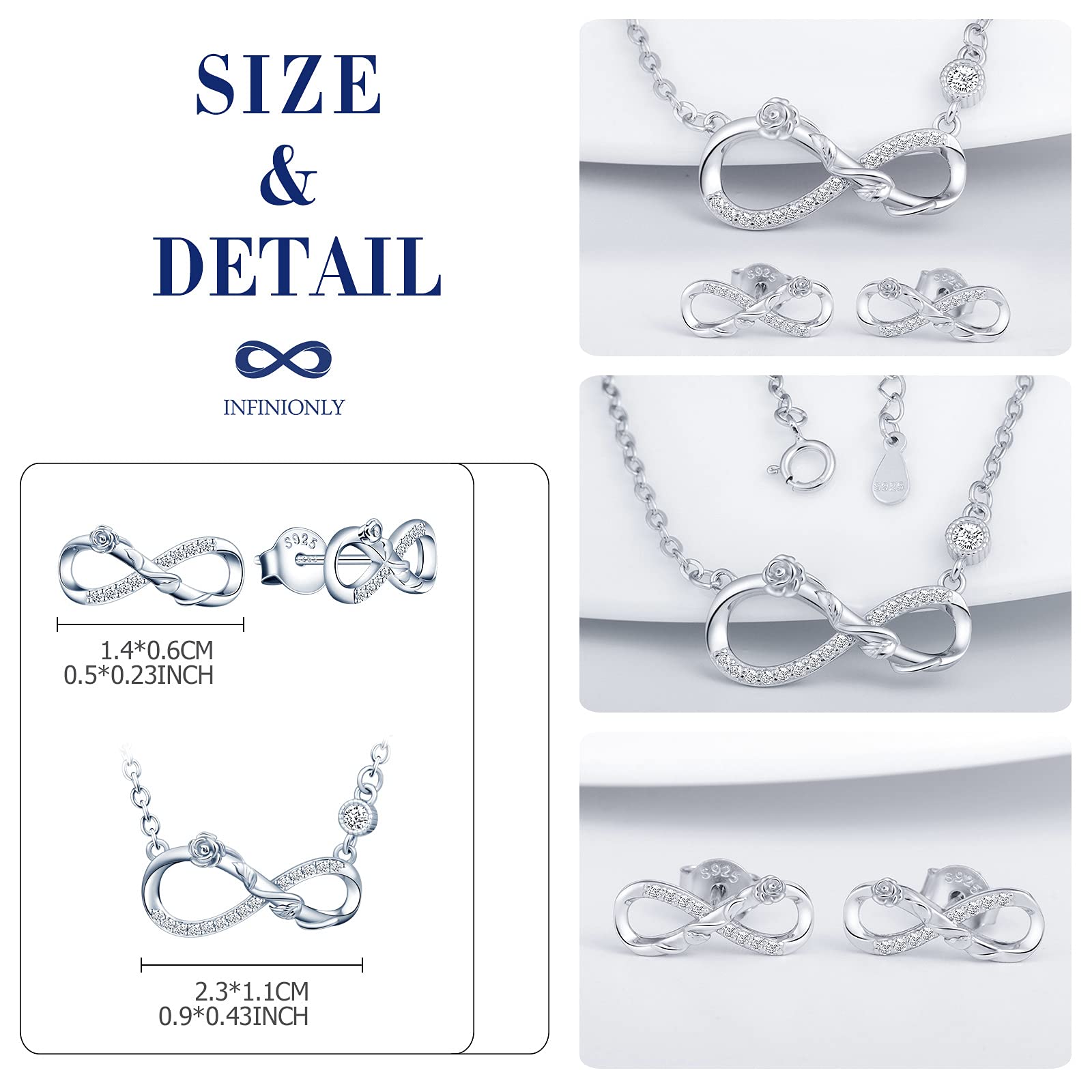 INFINIONLY Fashion Necklaces parure argento 925 fiore rosa