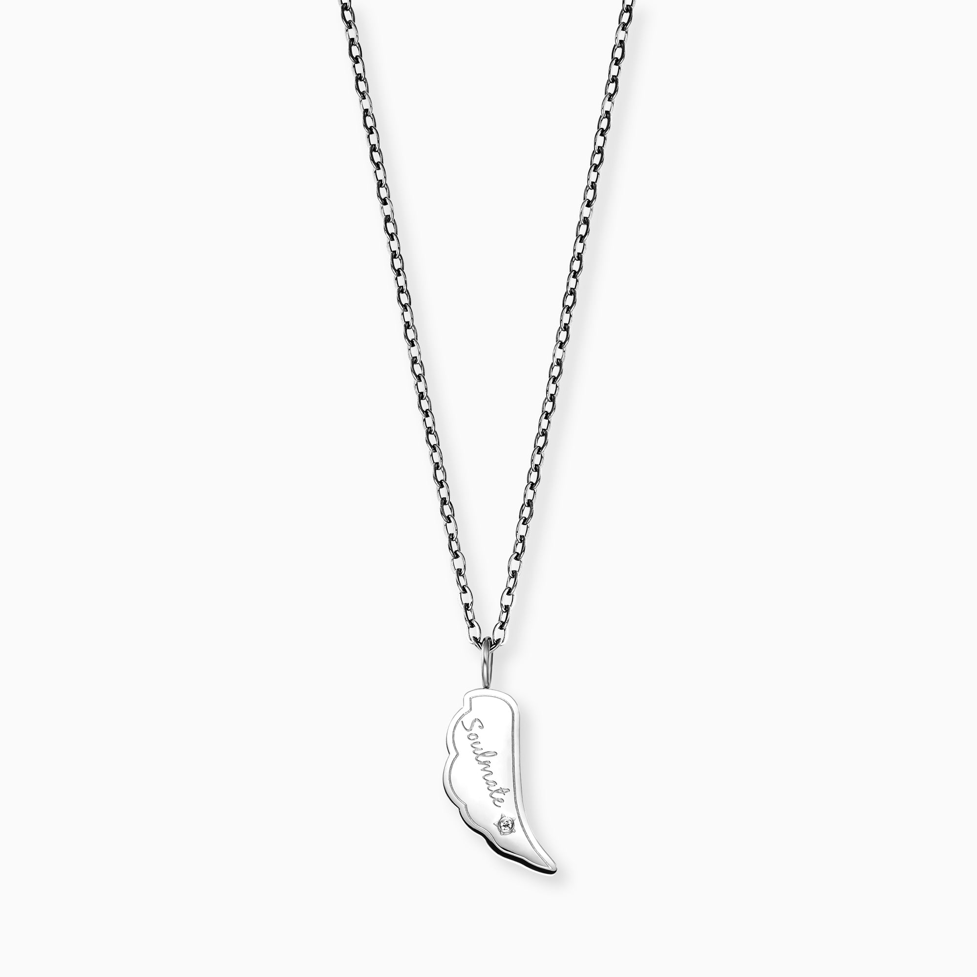 MySteel Engelsrufer Soulmate Collana Acciaio Ala con Zirconia