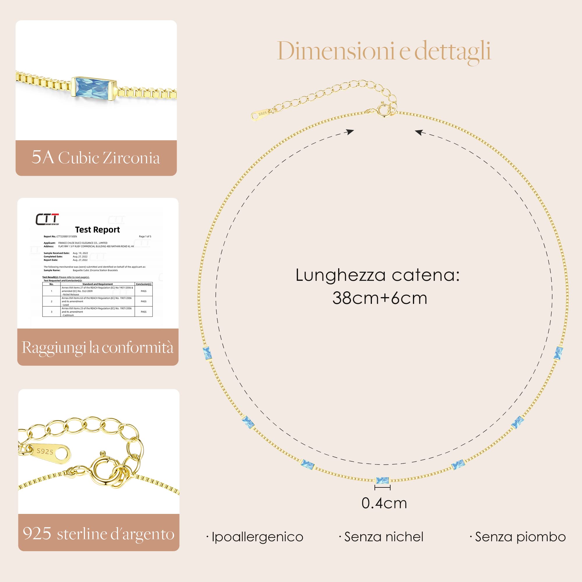 Louisa Secret Necklaces Collana Baguette Zirconi Argento 925 Oro