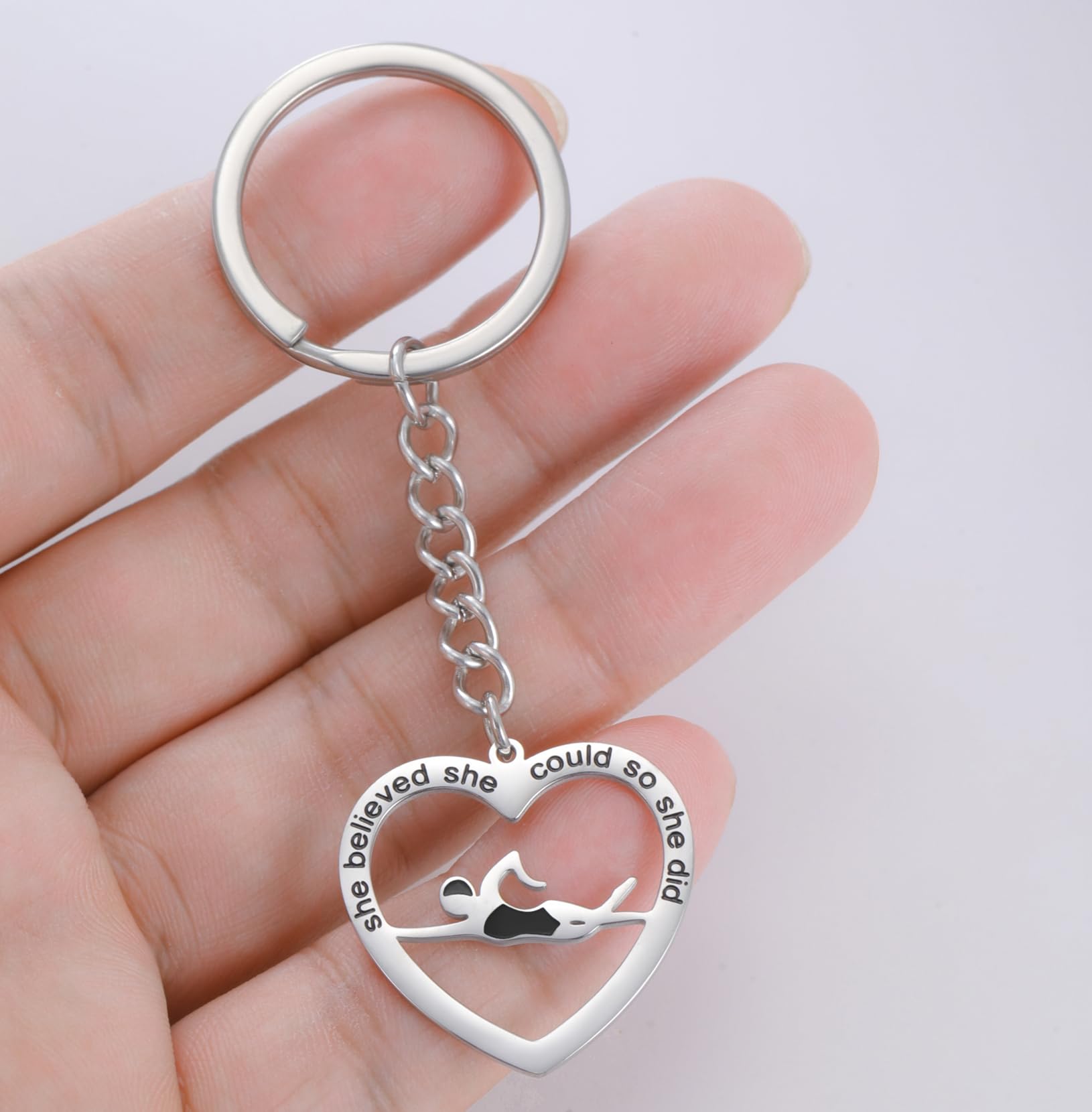 EUEAVAN Keyrings Portachiavi Nuoto Cuore Argento Regalo