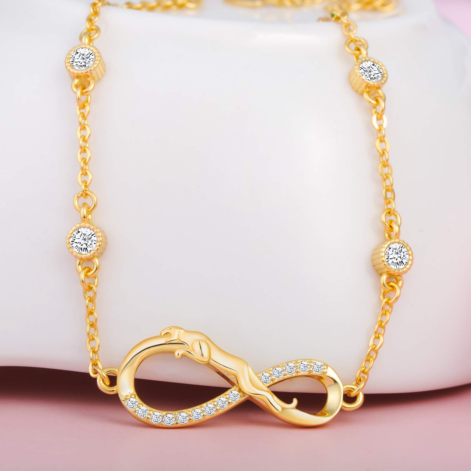 INFINIONLY Fashion Bracciale B-Diamante Leopardo Oro 925