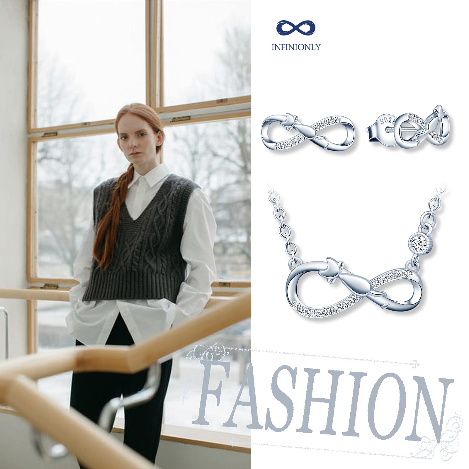 Infinionly parure A collana bracciale orecchini argento