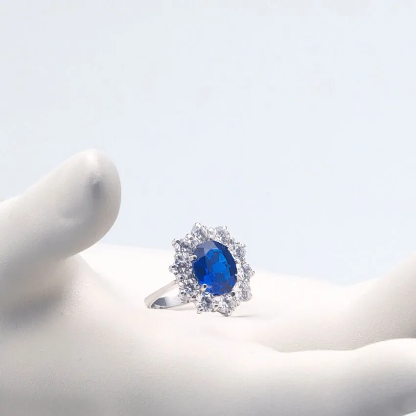 Chic Ad Hoc Anello Fidanzamento Argento Blu Zaffiro