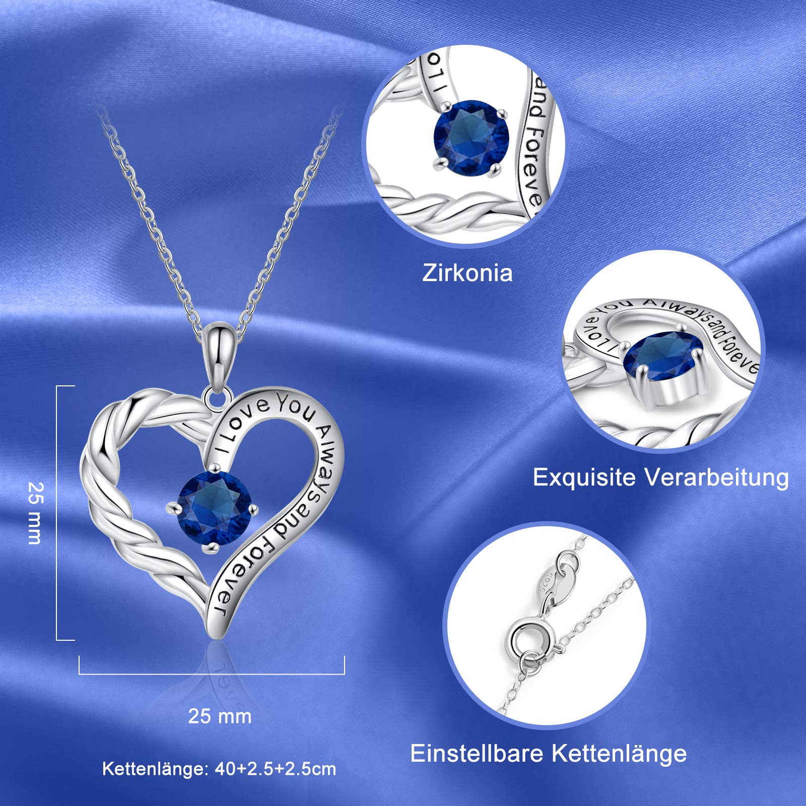 Jessemade Gioielli Collana Cuore Argento Birthstone Mamma