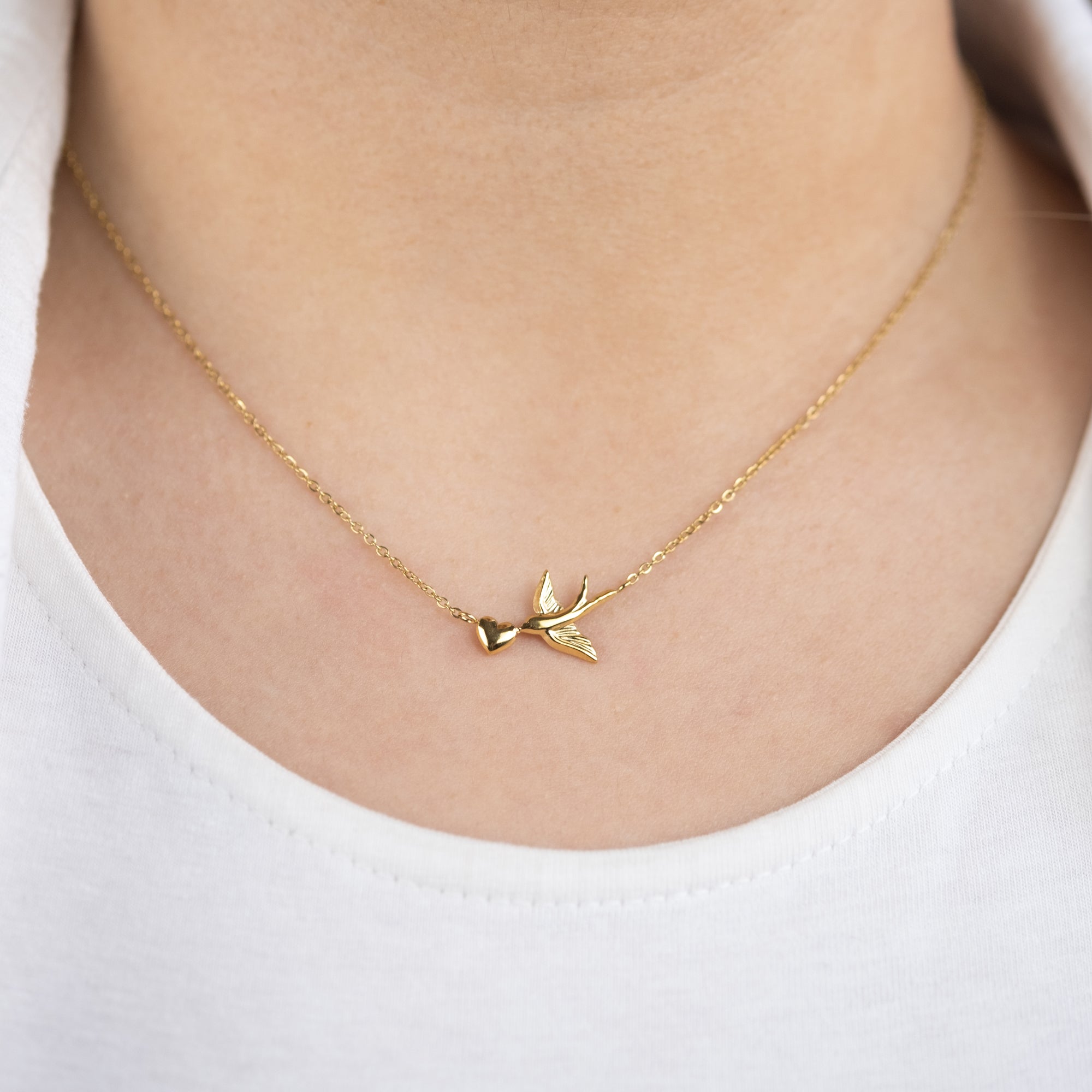 Engelsrufer MySteel Freedom collana acciaio oro cuore rondine