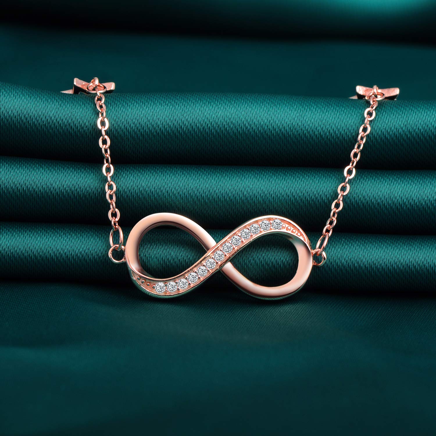 INFINIONLY Bracciale Infinito Argento 925 Rose Gold Zirconi