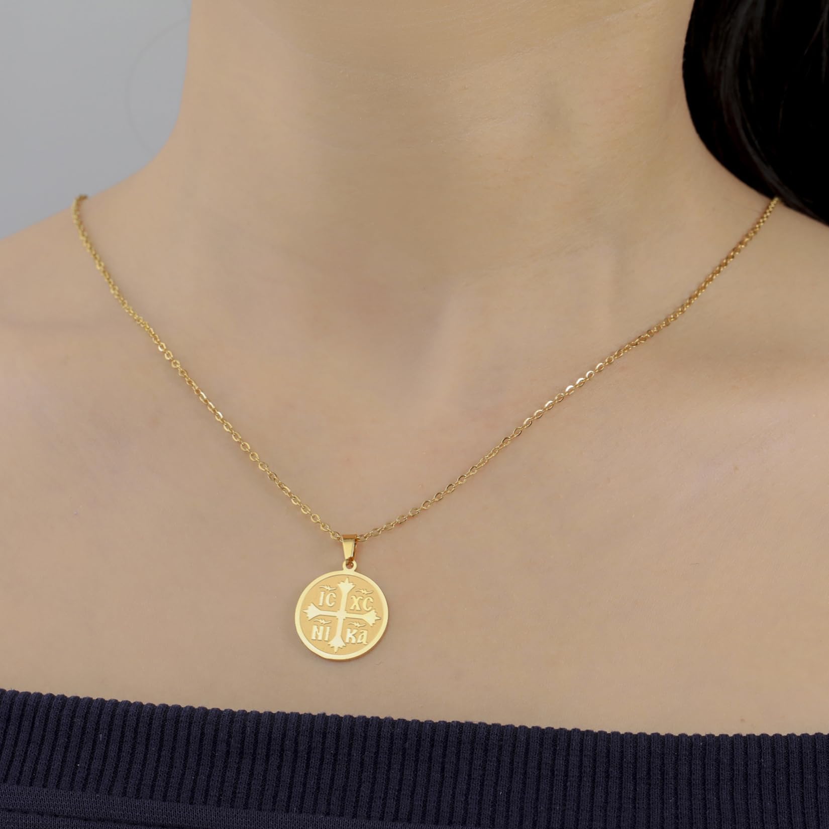 Eueavan Croce Ortodossa Collana Oro IC XC NIKA Religiosa