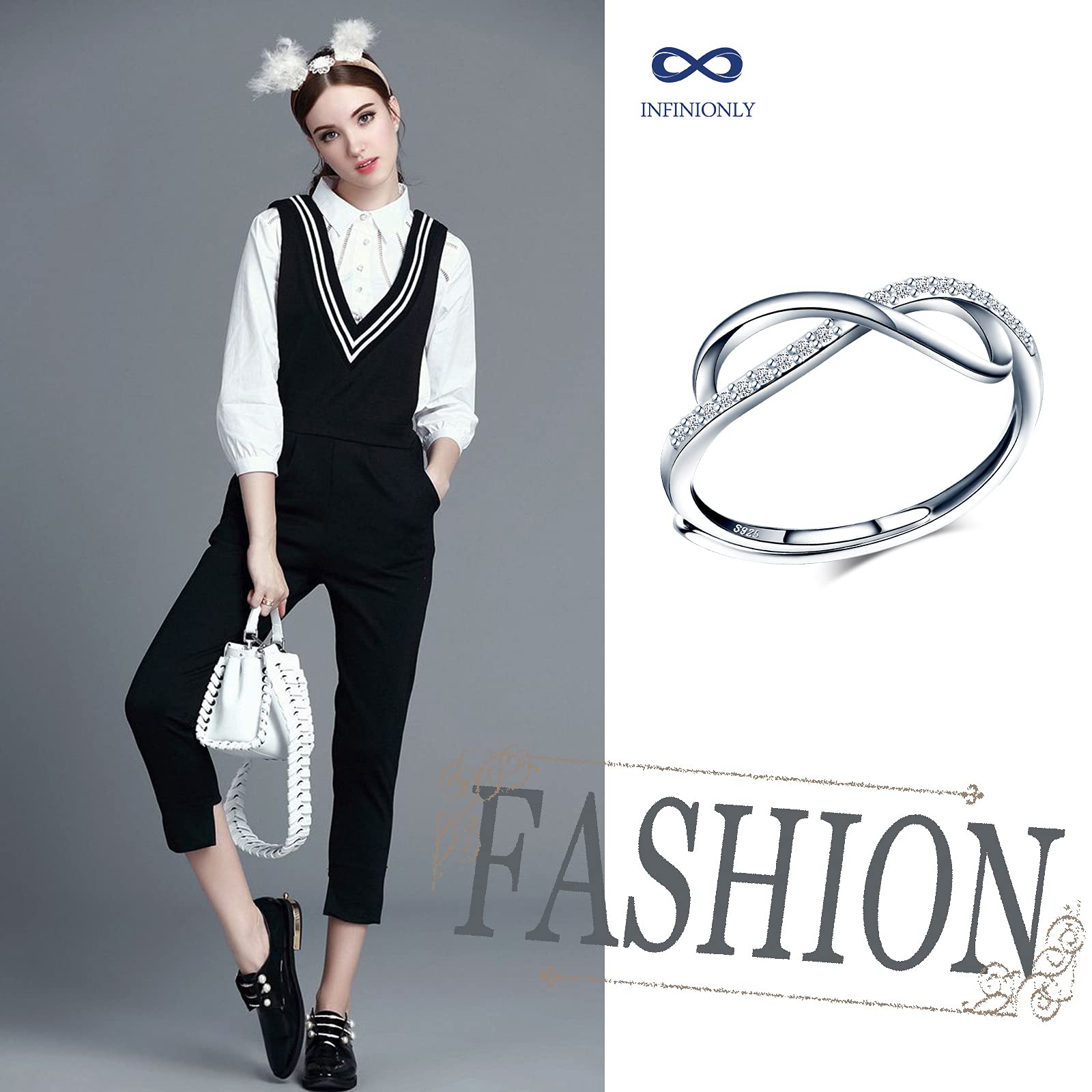 Infinionly Fashion anello infinito aperto argento 925 zircone