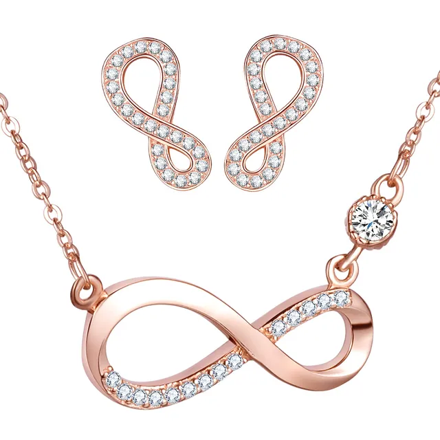 INFINIONLY Collana Orecchini Infinito Parure Oro Rosa Zirconi