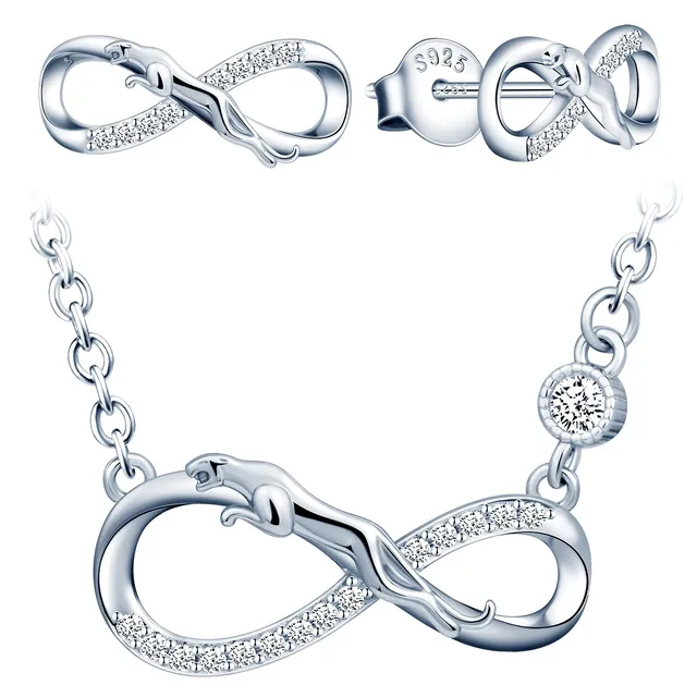 INFINIONLY Fashion Necklaces parure collana orecchini leopardo silver