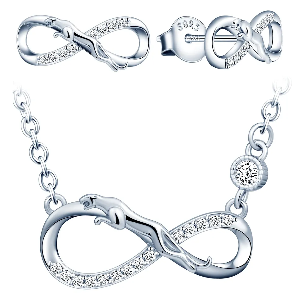 INFINIONLY Fashion Necklaces parure collana orecchini leopardo silver