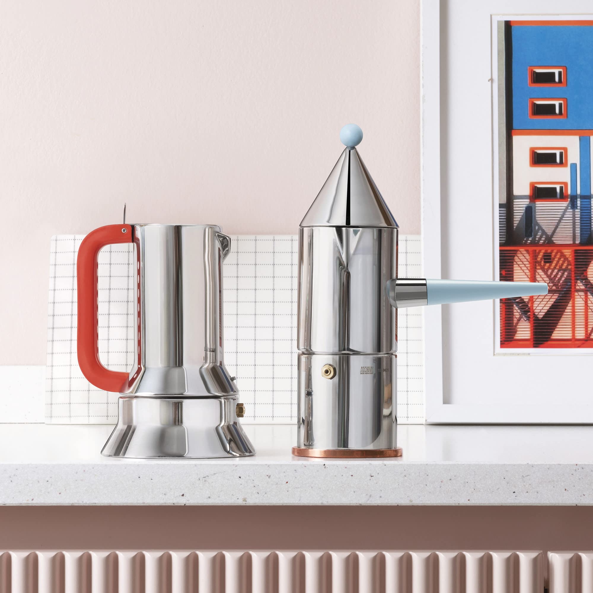 Alessi 9090/3 Manico Forato moka 3 tazze arancio