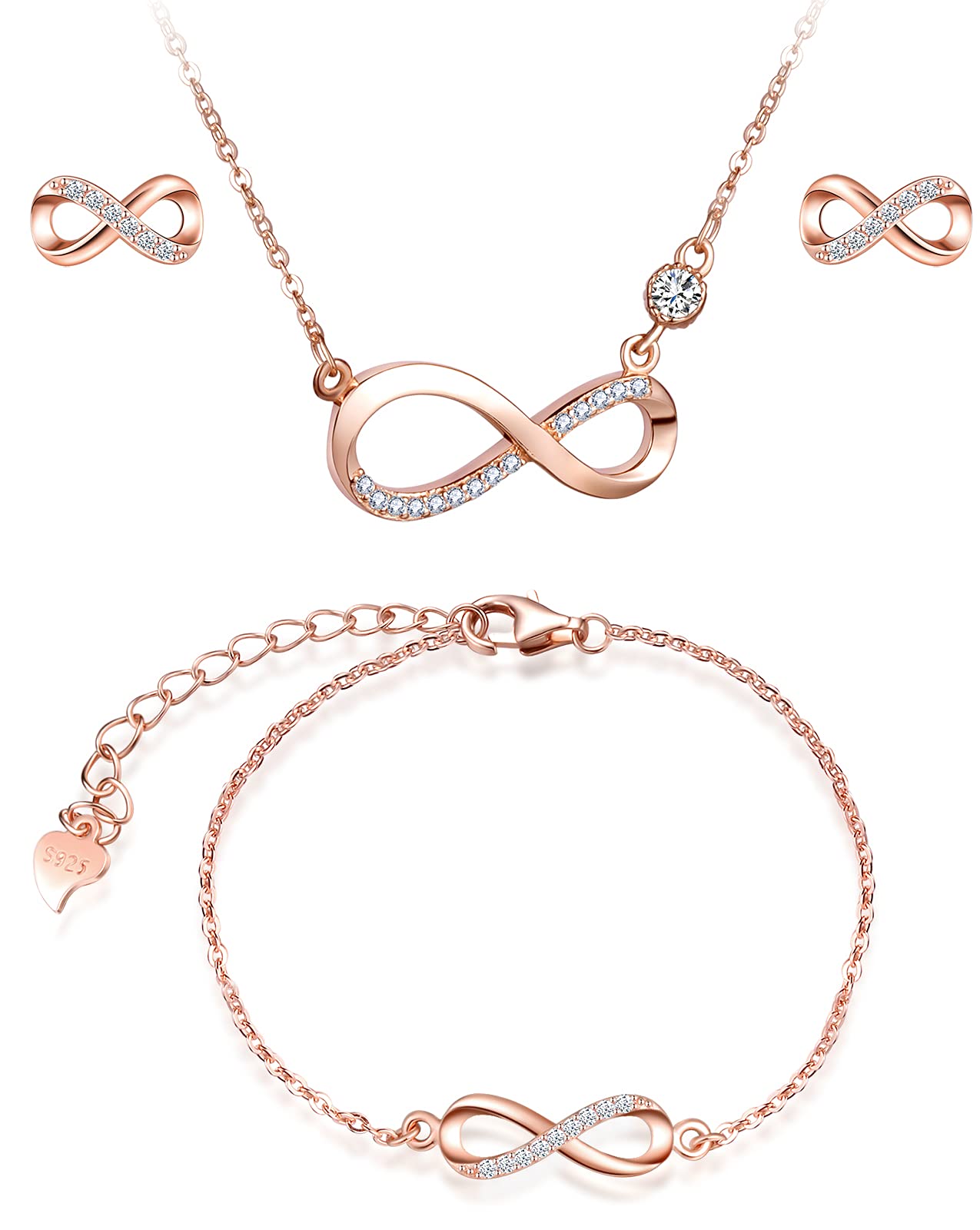 Infinionly Fashion A parure oro rosa infinito zirconi