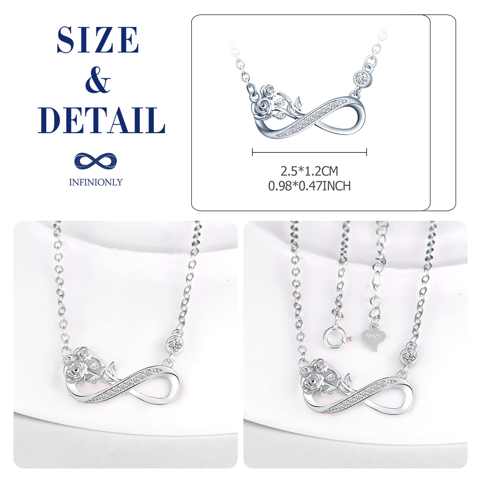 INFINIONLY Fashion Necklaces collana C argento fiore zircone