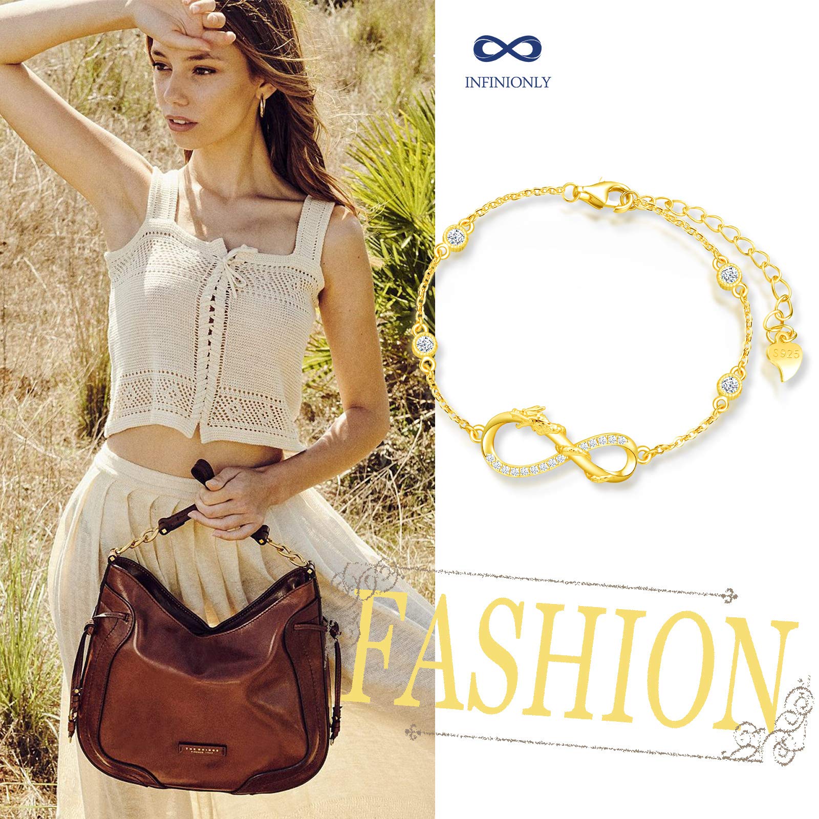 INFINIONLY Fashion Bracelets bracciale argento B-diamante zirconi