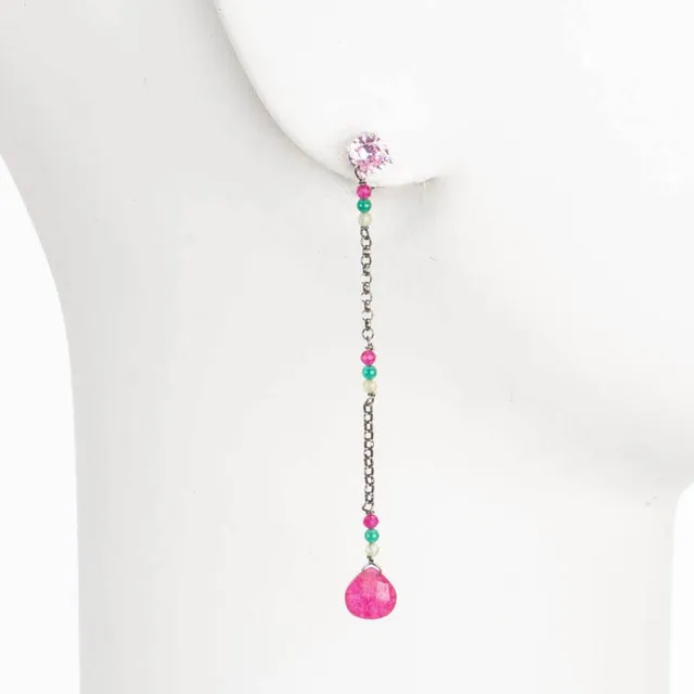 Chic Ad Hoc Orecchini Perno Argento Pietre Rosso Rubino