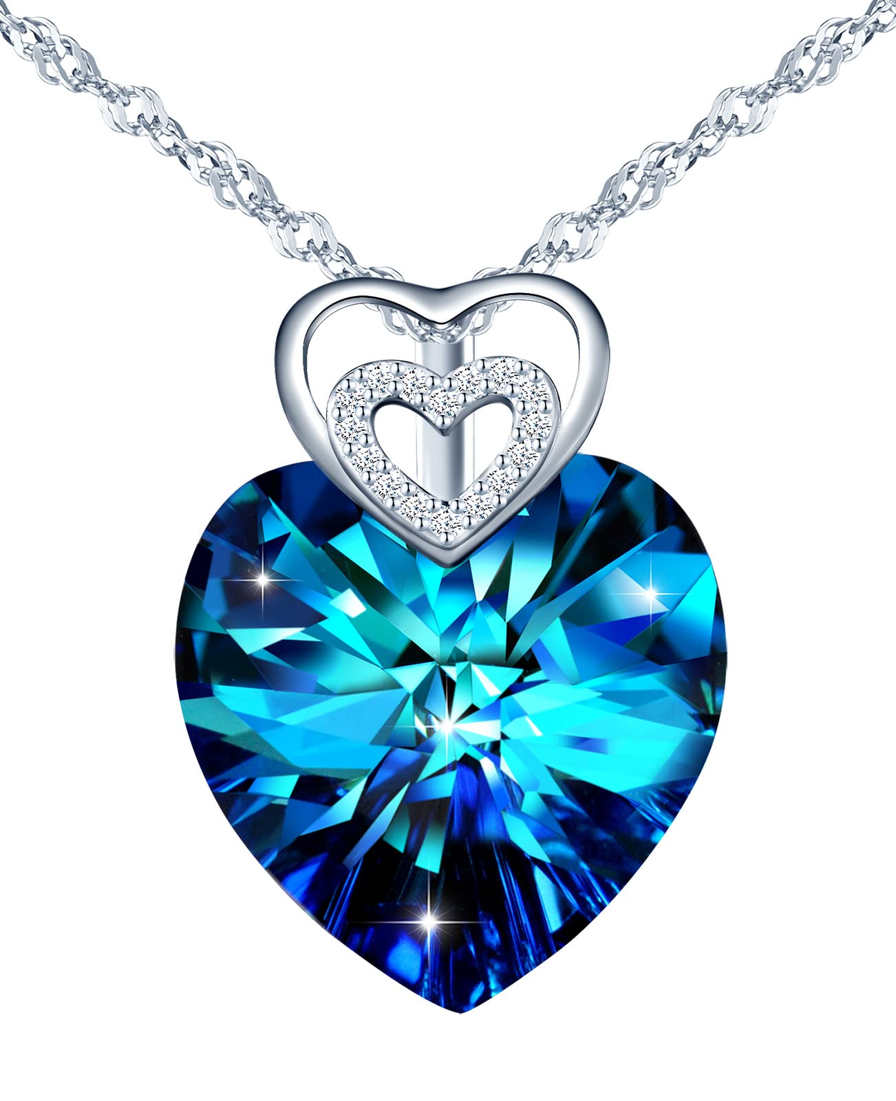 INFINIONLY Fashion Necklaces Collana Cuore Oceano Blu 45cm