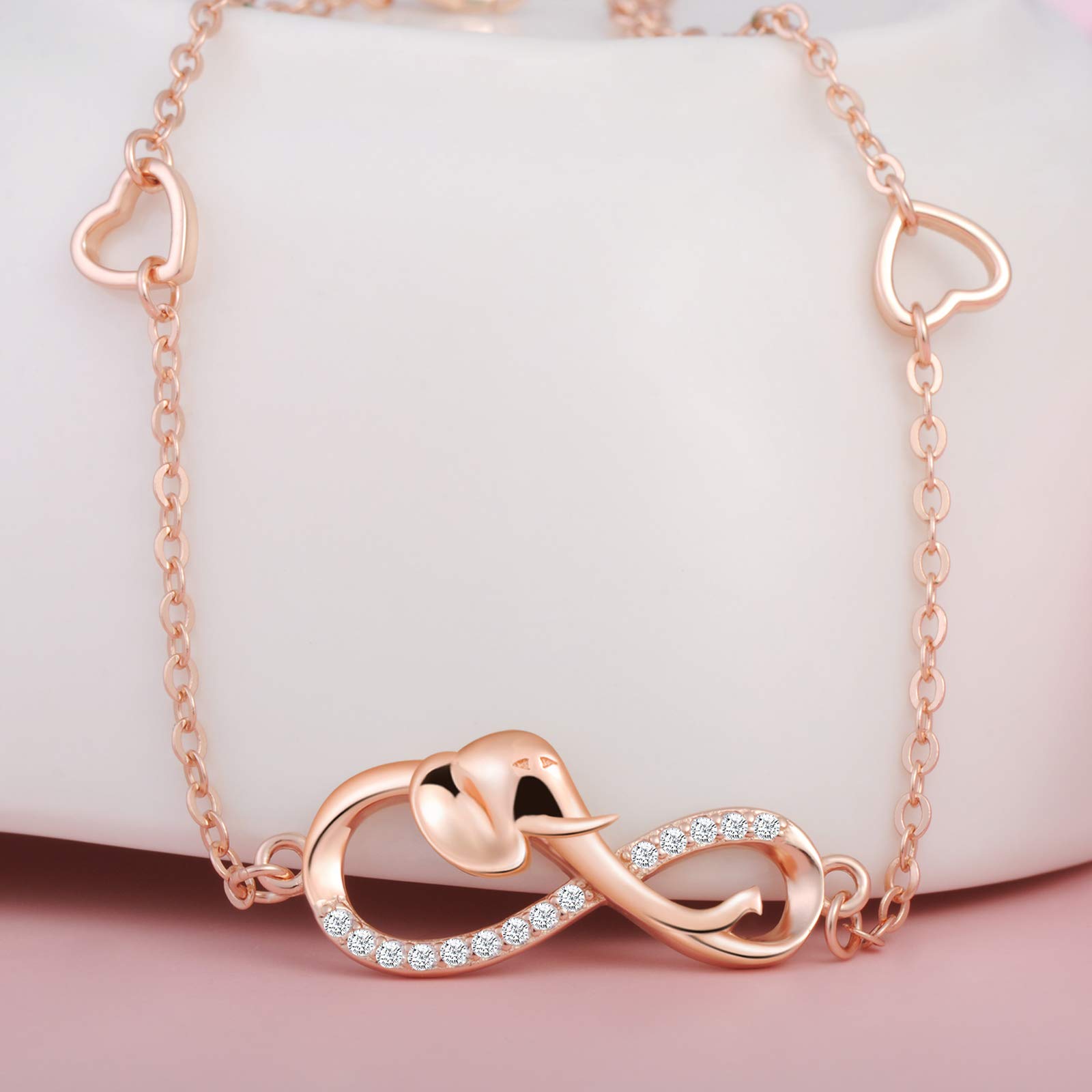INFINIONLY Fashion Elefante Bracciale Oro Rosa Cuore 925