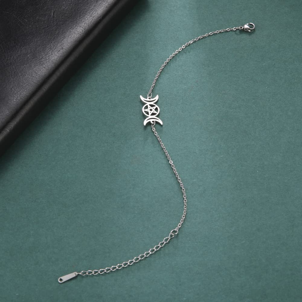 EUEAVAN Tripla Luna bracciale acciaio argento amuleto