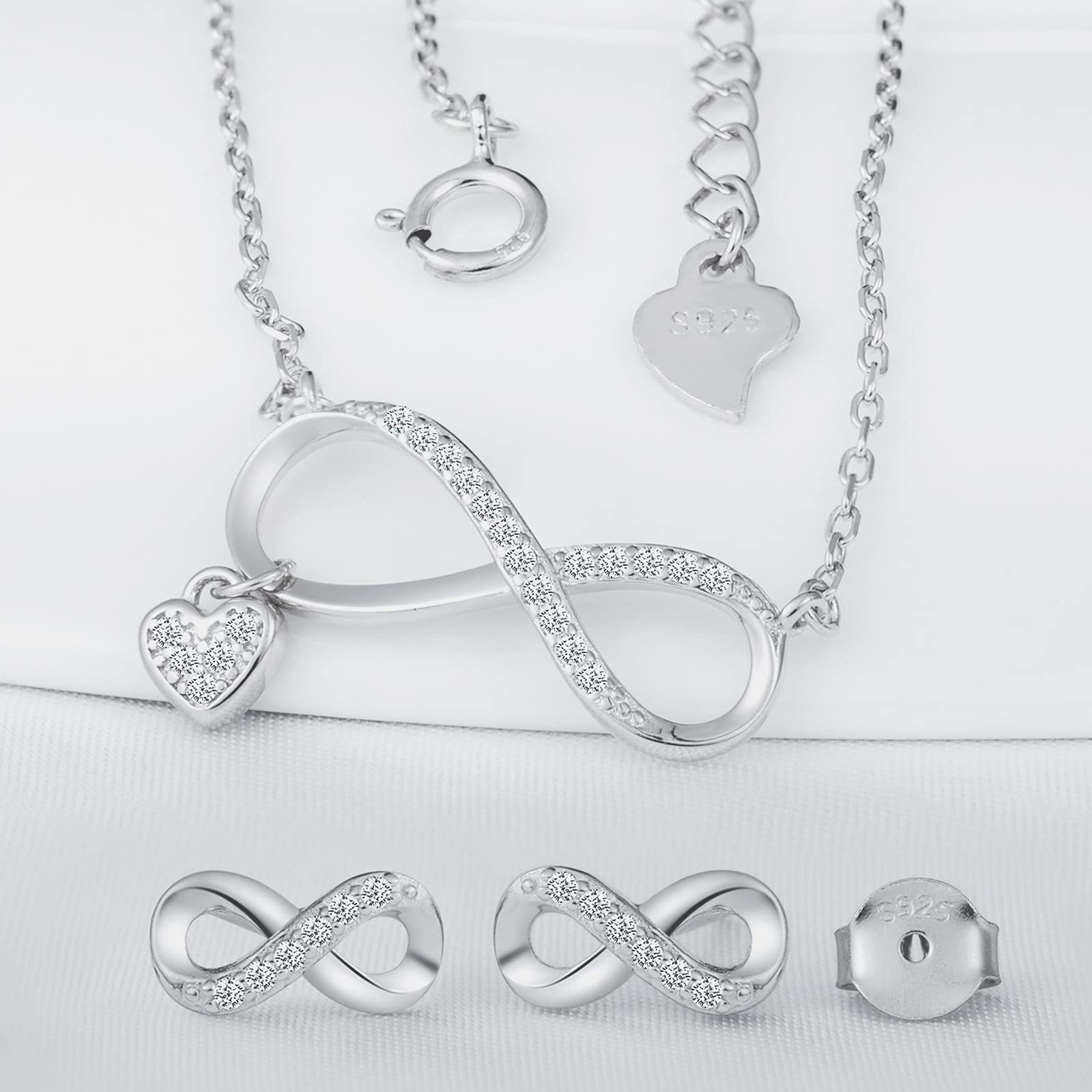 INFINIONLY Parure Gioielli Argento 925 Cuore Zircone Colore A