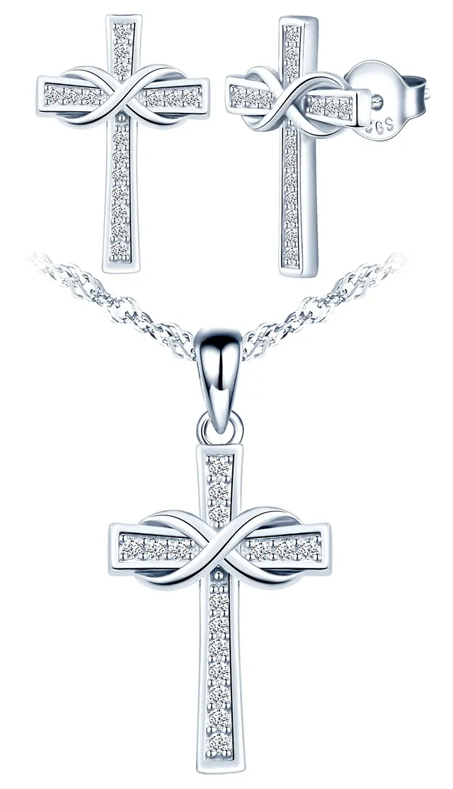 Infinionly Fashion Necklaces parure croce argento 925 Sets