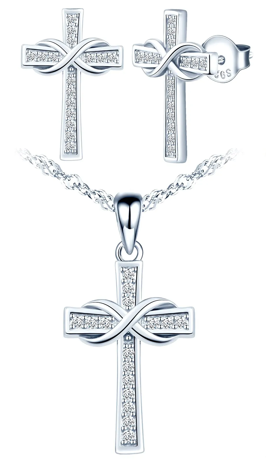 Infinionly Fashion Necklaces parure croce argento 925 Sets