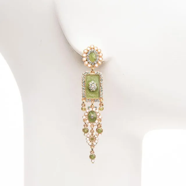 Chic Ad Hoc Orecchini pendenti oro cristalli smalto verde acido