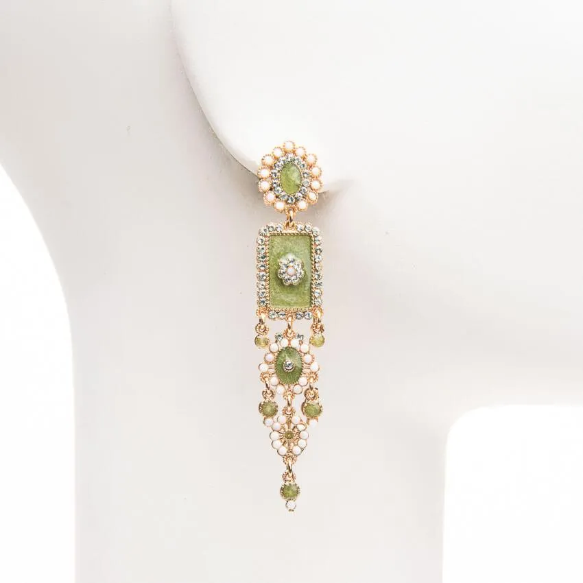 Chic Ad Hoc Orecchini pendenti oro cristalli smalto verde acido