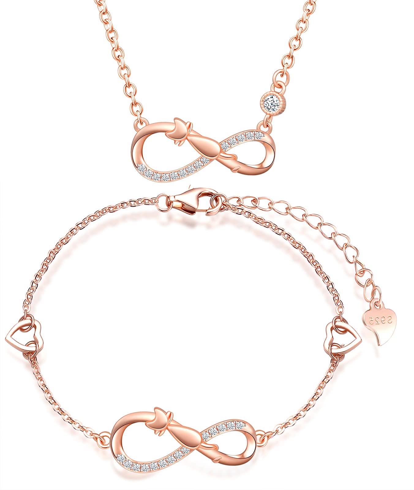 INFINIONLY parure gioielli argento 925 oro rosa collana C