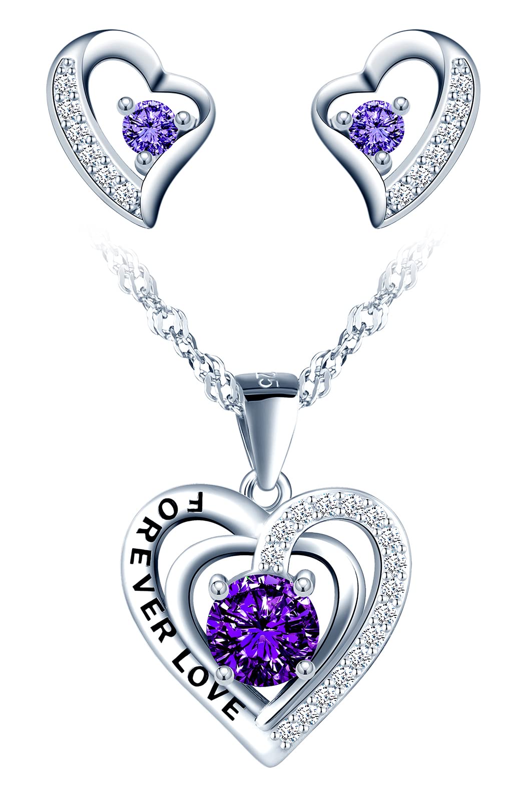 INFINIONLY Fashion Parure Cuore Viola Argento 925 Forever Love