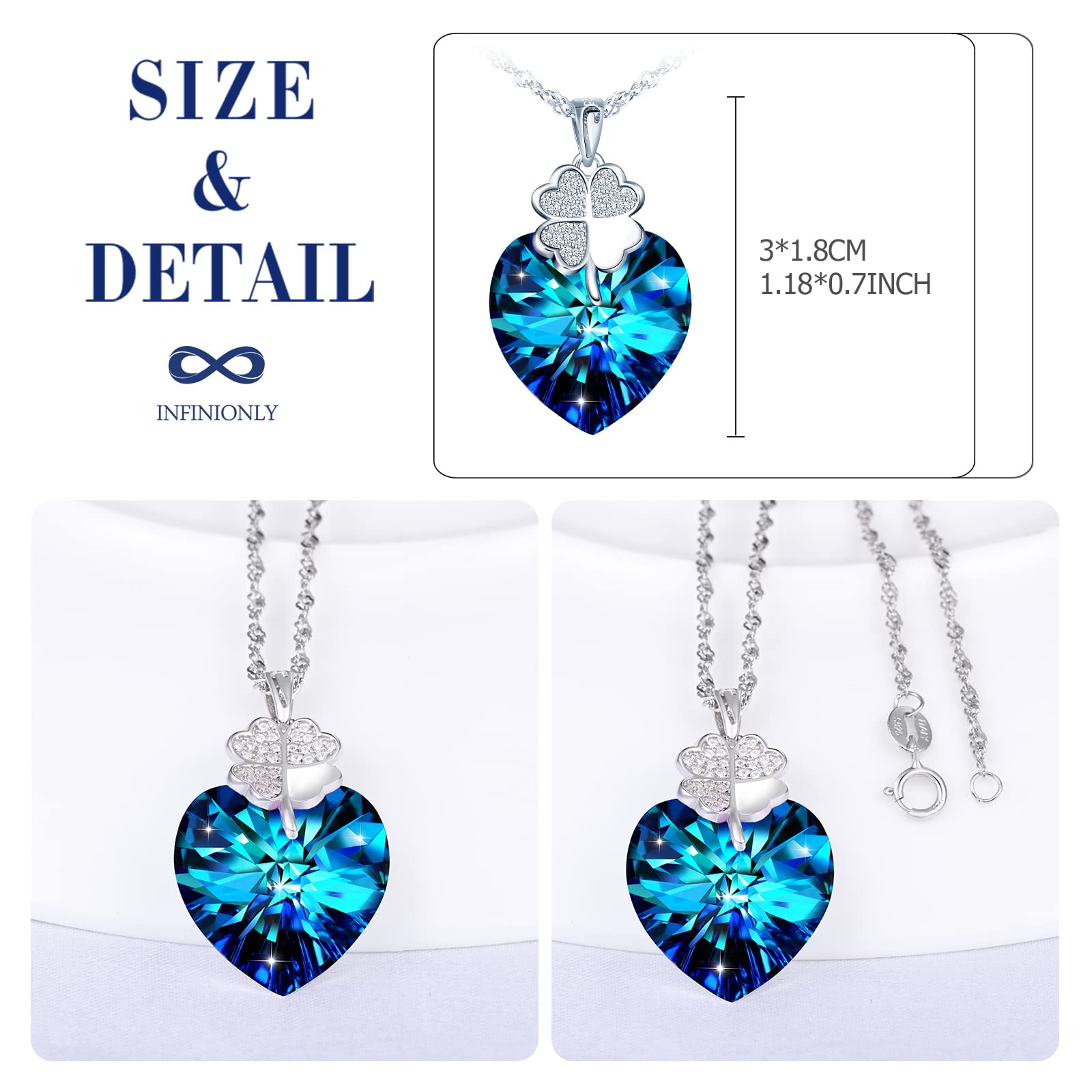 INFINIONLY Fashion Necklaces collana cuore blu oceano 45 cm