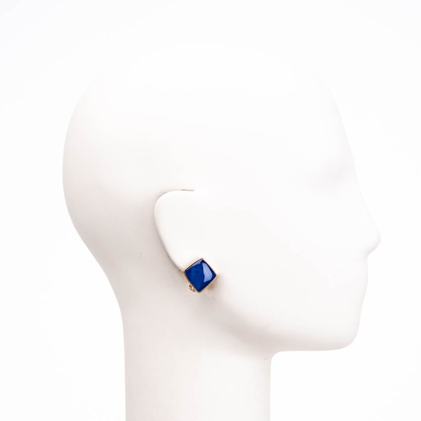 Chic Ad Hoc Orecchini Clip Quadrato Oro e Blu Cobalto