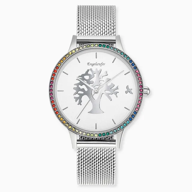 Engelsrufer Lebensbaum orologio acciaio zirconi multicolor