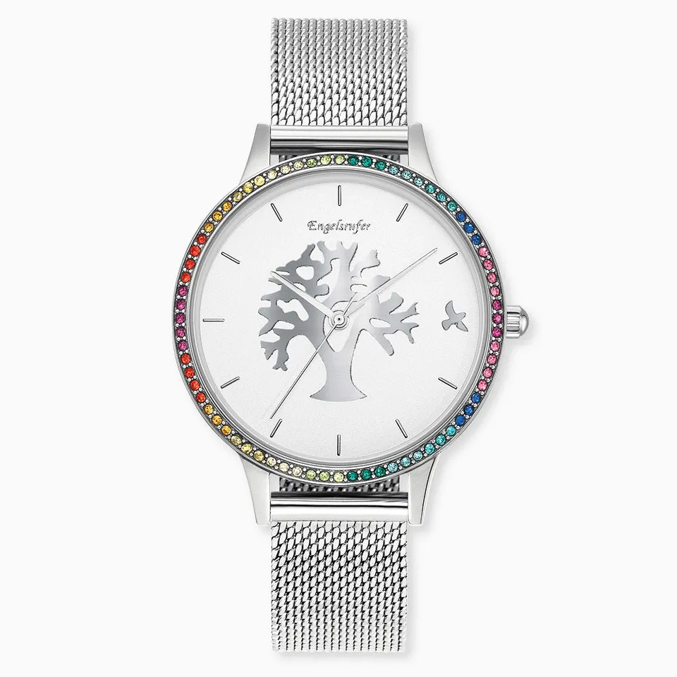 Engelsrufer Lebensbaum orologio acciaio zirconi multicolor