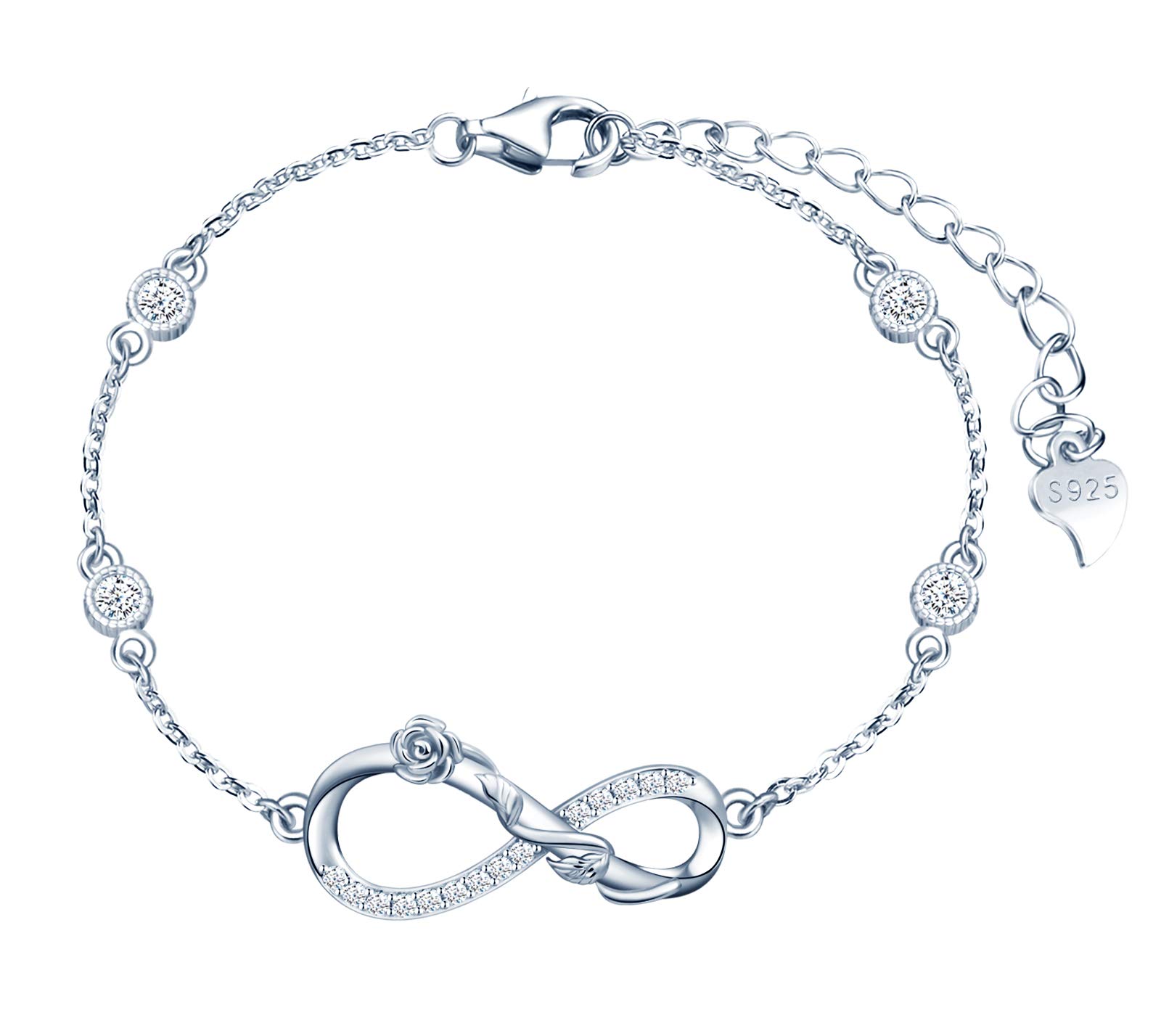 Infinionly Fashion bracciale stella argento 925 fiore rosa zirconi