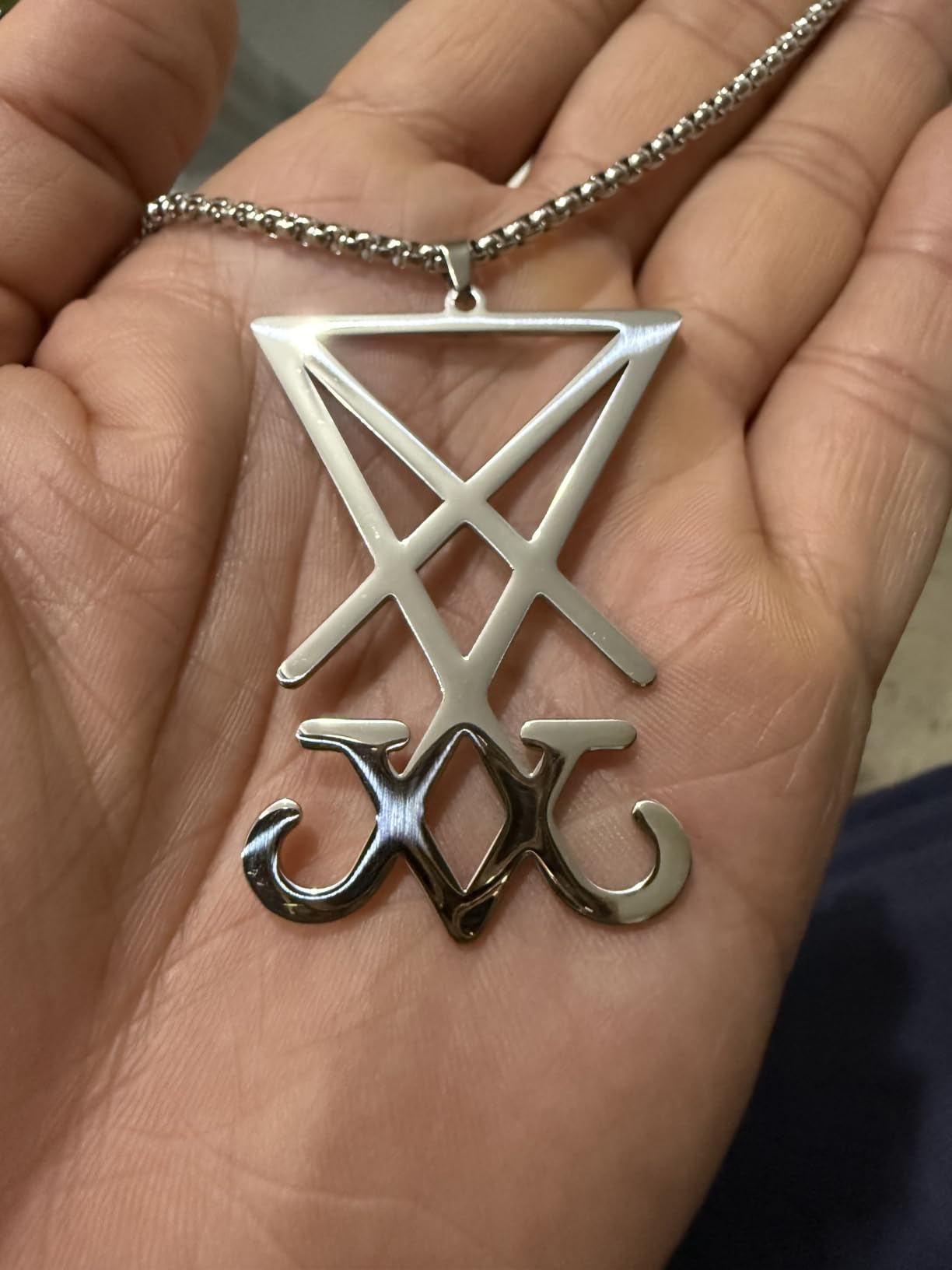 Eueavan Necklaces Collana Sigillo Lucifero Acciaio Argento