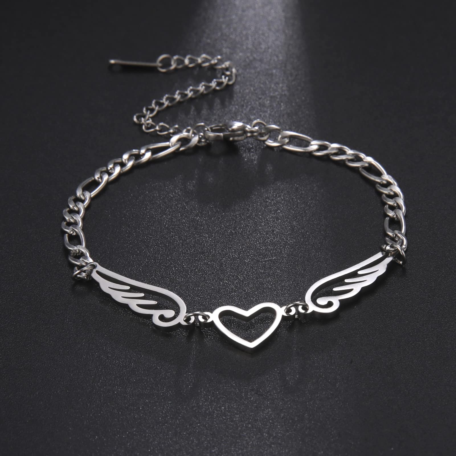 Eueavan Bracelets bracciale acciaio cuore angelo argento