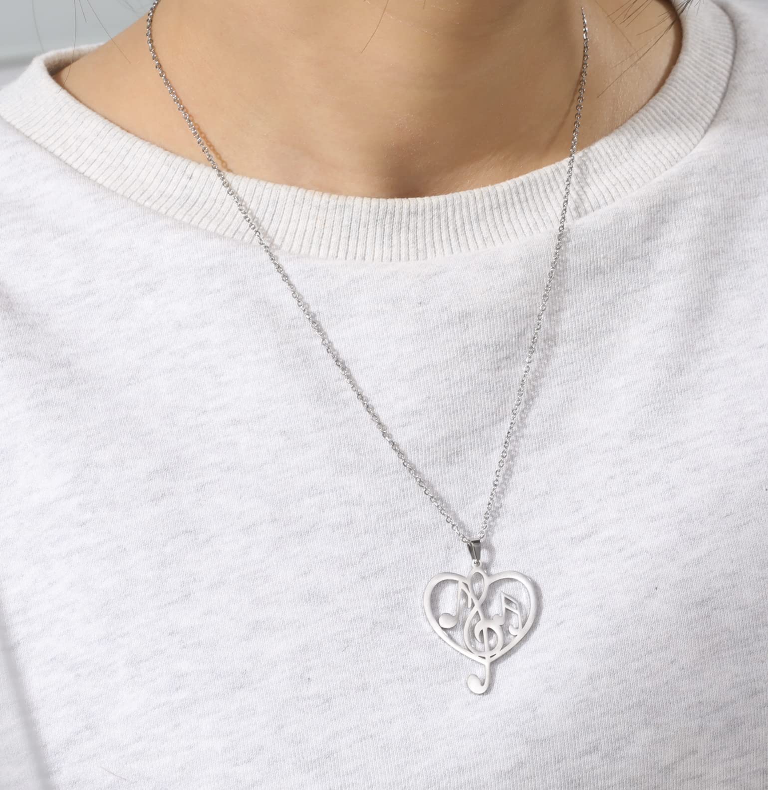 EUEAVAN Necklaces collana nota musicale cuore argento