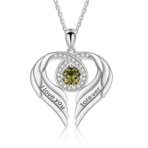 Jessemade Gioielli Collana Argento 925 Ala Cuore Zirconi Love You Forever