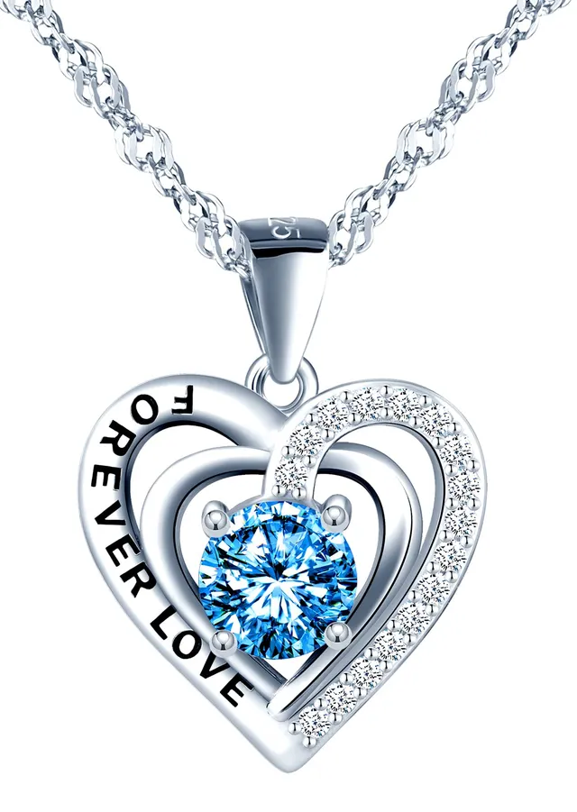 INFINIONLY Fashion collana cuore azzurro argento 925 45cm
