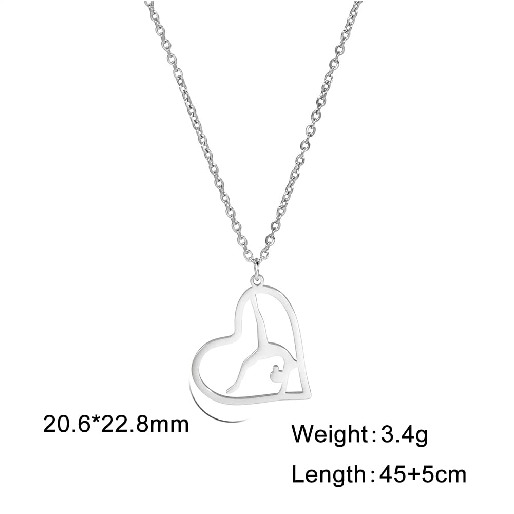 EUEAVAN Necklaces collana ginnastica cuore argento acciaio